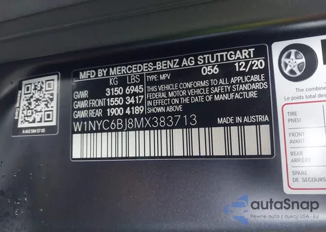 2021 Mercedes-Benz G 550 Suv z USA, uszkodzony, nr VIN W1NYC6BJ8MX383713